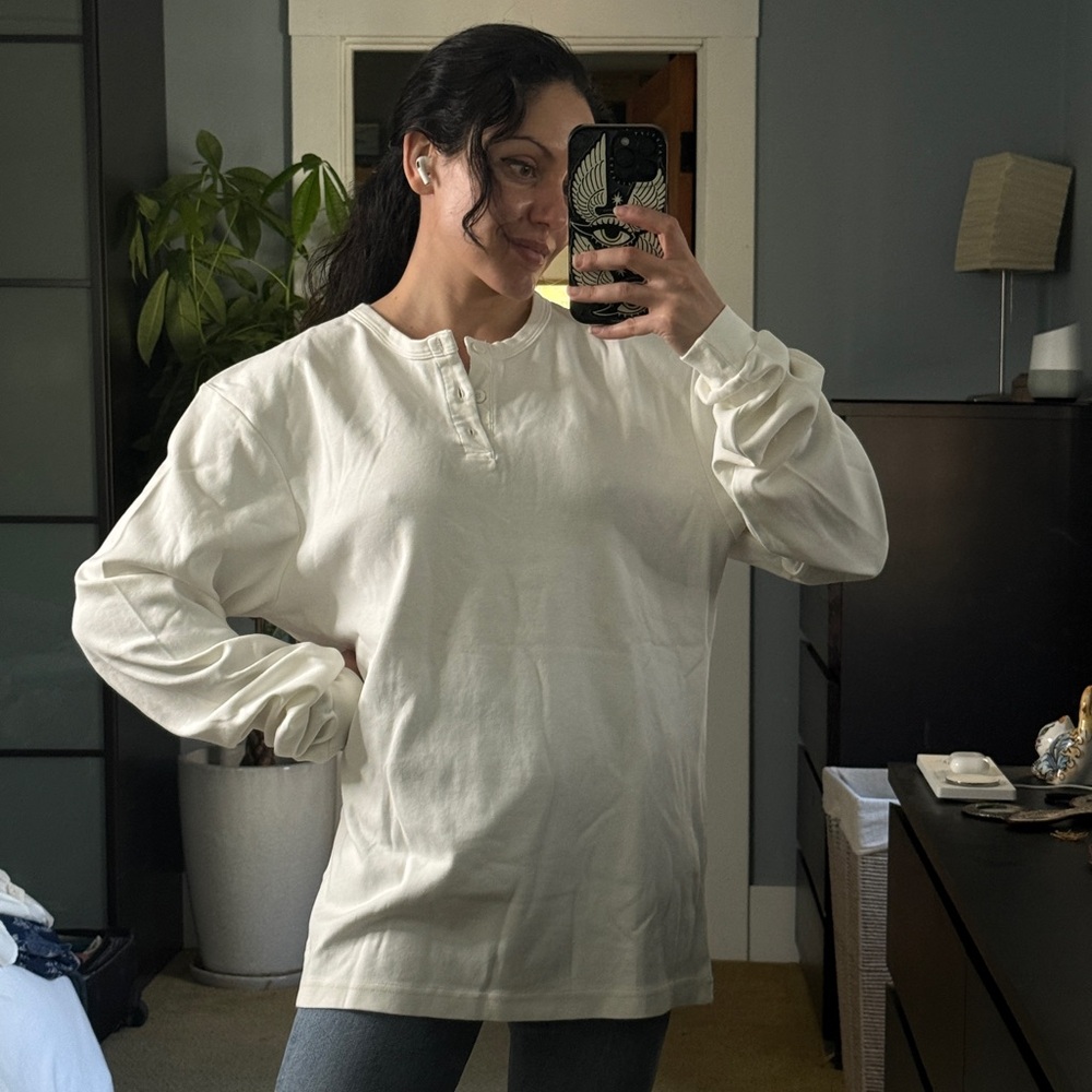 P&Co Brand New Mens White Henley Long Sleeve